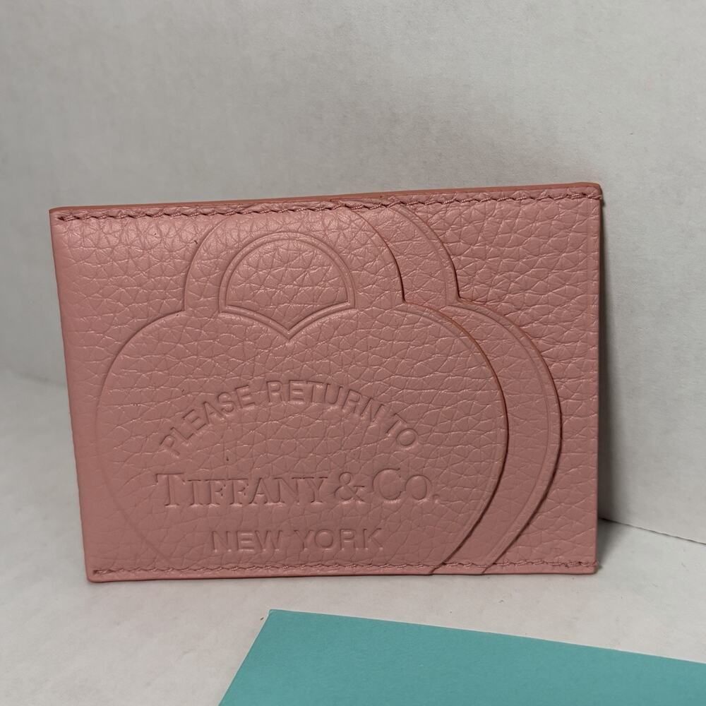 Tiffany & Co Return to Tiffany Crystal Pink Leather Card Holder Case w Care Card - Picture 2 of 6